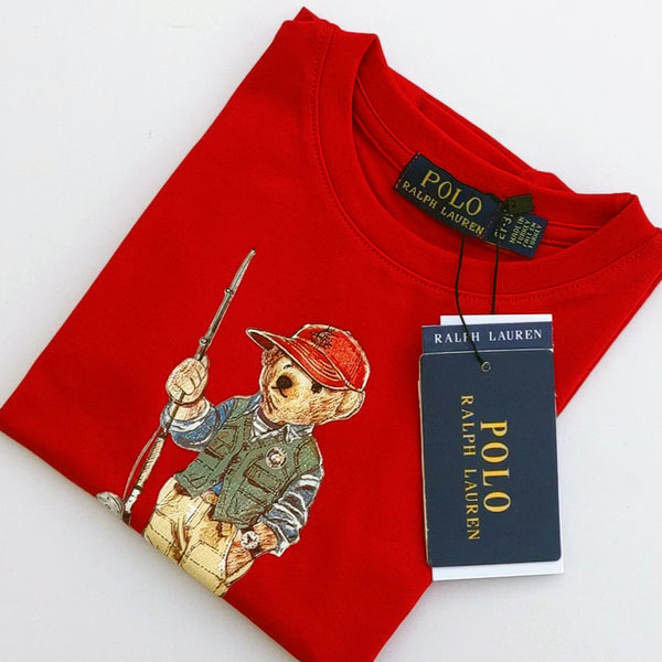 PL Kids 'Red' Polo Bear Printed T-Shirt PL786