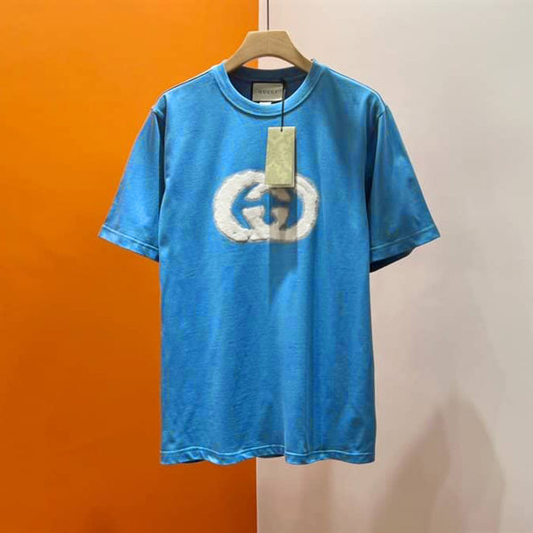 GU - Men 'Deep Sky Blue' Gucci Logo Printed Oversized T