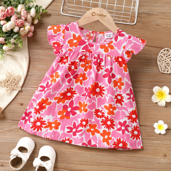 PP-100% Cotton Baby Girl All Over Floral Print Flutter-Sleeve