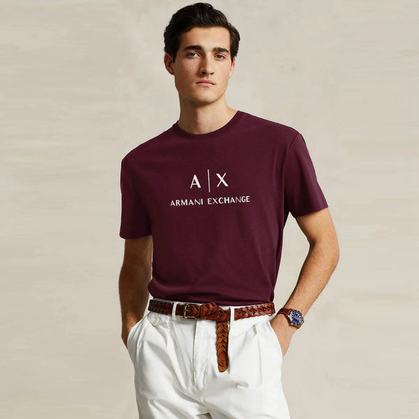 AX Men Burgundy Armani Exchange Printed Logo T Shirt AX773