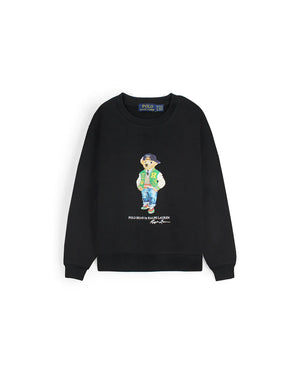 Kids Iconic Green Bear Sweat - Black