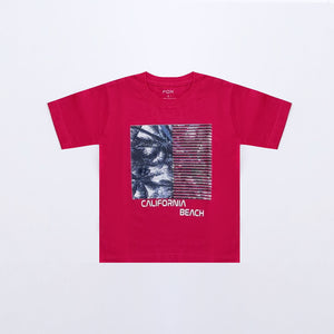 FX - Kids 'Deep Pink' Beach Printed Cotton T-Shirt Fx146