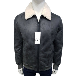 ZR - Men 'Grey' Fur Collar Suede Jacket ZR2256