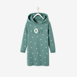 VE - Girls 'Light Green' Fleece Dress with Hood & Fancy Details VE226