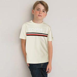 TM - Kids 'Off White' Embroidered Logo T-Shirt TM863