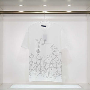 LV - Men 'White' Designers Note Letters Finely Embroidered Oversized T-Shirt LV803