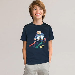 PL - Kids 'Navy' Bear Polo Printed T-Shirt PL850