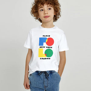 PL - Kids 'White' Multi Polo Printed T-Shirt PL855