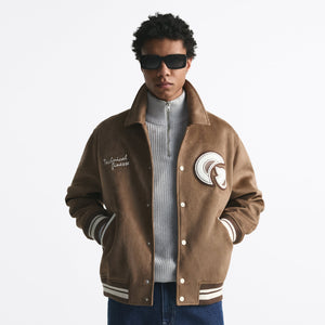 ZR - Men 'Camel' Bomber Suede Varsity Jacket With Patch ZR2257