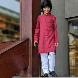 Kids 'Maroon' Plain Cotton Kurta K12