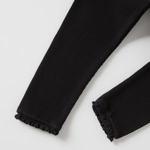 ZR - Girls 'Black' Waffle Texture Lettuce Edge Legging ZR451