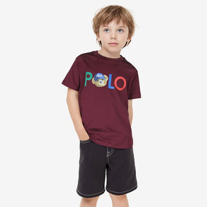 PL - Kids 'Burgundy' Polo Printed T-Shirt PL784