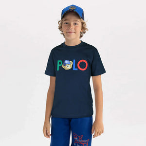 PL - Kids 'Navy' Polo Printed T-Shirt PL788