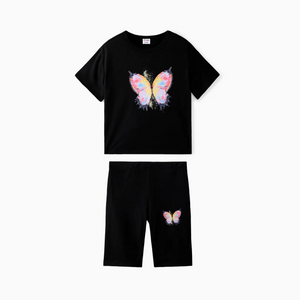 PP-2pcs Toddler Girl Butterfly Print Short-sleeve Tee & Shorts Set PP518