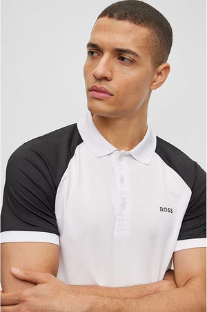 BOSS Men's Pauletech Polo White and Black