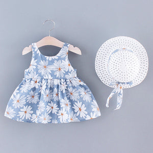 PP-Summer Girl Baby Girl Bow Strap Daisy Dress Beach Dress PP147