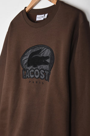 LACOSTE EMBROIDERED DARK BROWN SWEATSHIRT
