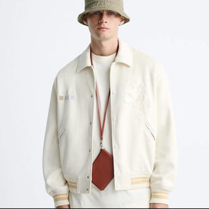 ZR-Men's 'Beige' Jacket Warm Woolly Coat Loose Plain Single Breasted Printing Collar  ZR90