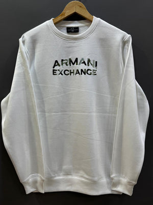 ARMANI ENLARGED WHITE EMBROIDERED LOGO SWEATSHIRT