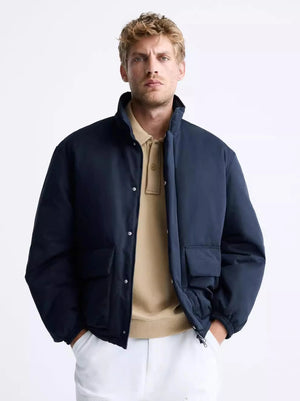 ZA-Men's 'Blue' Men's Pocket Decoration Collar Long Blue Jacket ZR-024