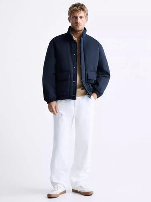 ZA-Men's 'Blue' Men's Pocket Decoration Collar Long Blue Jacket ZR-024