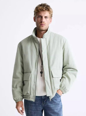 ZA-Men's 'Light Green' Men's Pocket Decoration Collar Long Light Green Jacket ZR-024