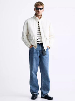 ZR-Men's 'Beige' Men's Pocket Decoration Long Collar  Beige Jacket ZR-024