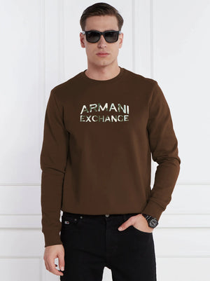 ARMANI ENLARGED BROWN EMBROIDERED LOGO SWEATSHIRT