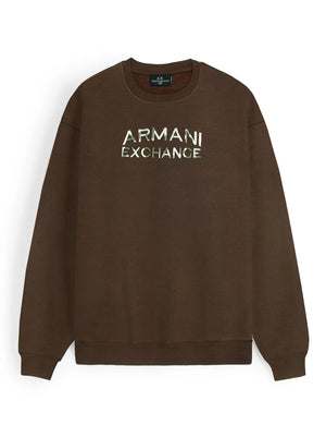 ARMANI ENLARGED BROWN EMBROIDERED LOGO SWEATSHIRT