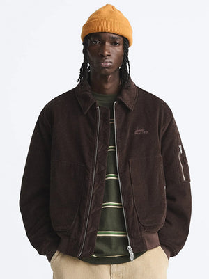 ZA-Men's 'Dark Brown' Velvet Embroidered logo Bomber Dark Brown Jacket ZR-024