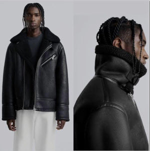 ZA-Men's 'Black' Asymmetric Men Leather Jacket ZR-024