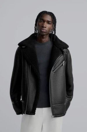 ZA-Men's 'Black' Asymmetric Men Leather Jacket ZR-024