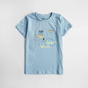 LC - Kids 'Aqua' Great Wave Printed Cotton T-Shirt LC159