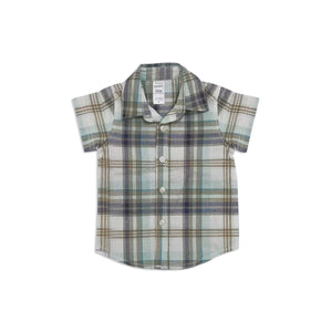 CR - Kids 'Light Green' Toddler Plaid Poplin Short Sleeve Causal Shirt CR136