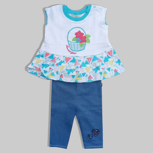 Bambino - Girls 'White' Frock With blue legging BP215 (2658782085205)