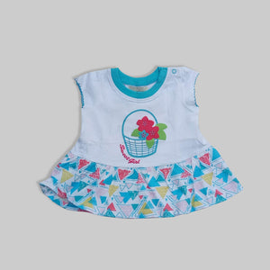 Bambino - Girls 'White' Frock With blue legging BP215 (2658782085205)