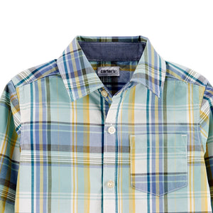 CASTER'S - Kids 'Green' Toddler Plaid Poplin Full Sleeves Cotton Causal Shirt CR416