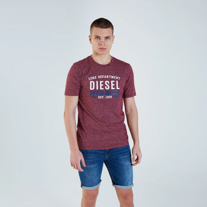 DS - Men 'Red Melange' Logo Printed Round Neck Cotton T-Shirt DS350