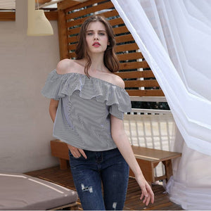 Z.E.E.B.R.A - Women 'Black' OffShoulder Short Sleeves Top Blouse ZR1077