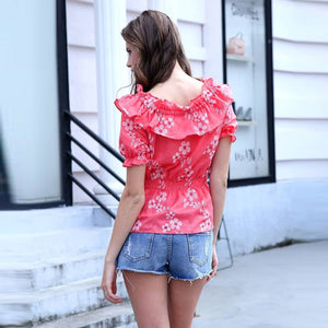 Z.E.E.B.R.A - Women 'Pink' OffShoulder Short Sleeves Top Blouse ZR1075