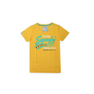 SD- Women 'Yellow' Vintage Logo Mock Applique T-Shirt SD11111