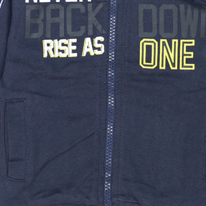 MC - Kids 'Dark Blue' With Side Stripe Slogan Terry Zipper MC574