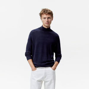 ZR - Men 'Navy' Lightweight Basic High Neck Collar Sweater ZR743