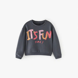 ZR - Kids 'Charcoal' Its Fun Time Print Terry Sweatshirt ZR452