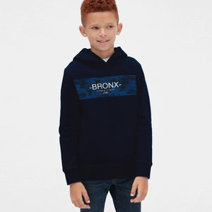 GO - Kids 'Navy' Premium Quality Bronx Slogan camo Fleece Hoodie GO697